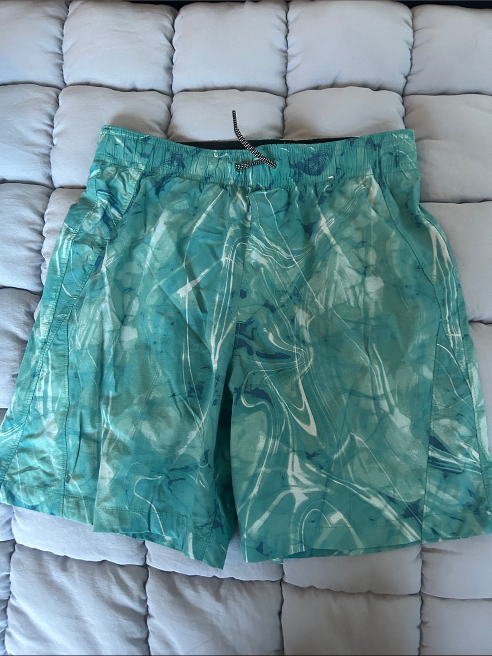 abercrombie kids Teal Marble-Print Swim Trunks